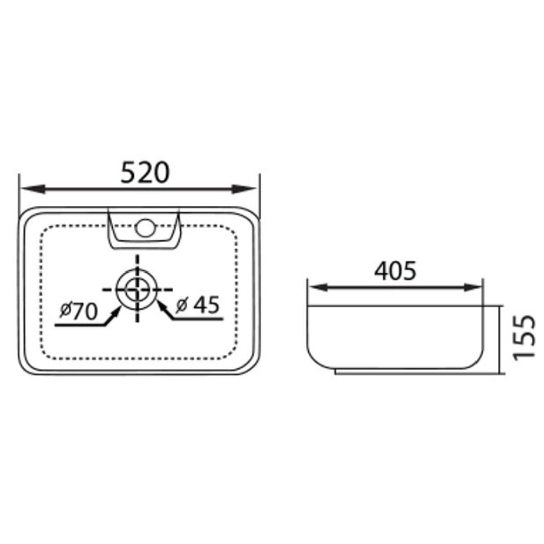 DOCASA Rectangular Counter Mounting Wash Basin come with single pre-punched tap hole & cap