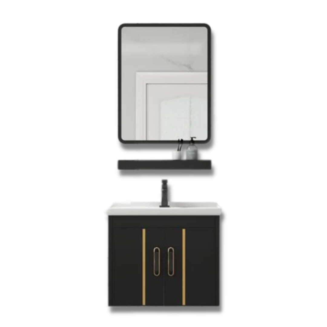 DOCASA 500mm Black Wall Hung Aluminum Basin Cabinet Set