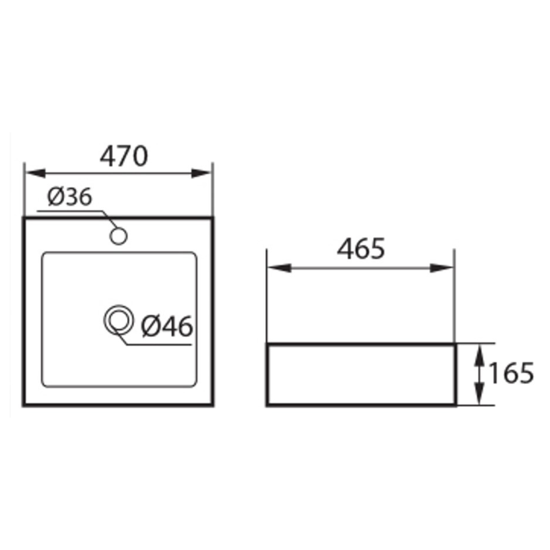 DOCASA 470mm Counter Top Wash Basin come with single pre-punched tap hole, overflow & cap