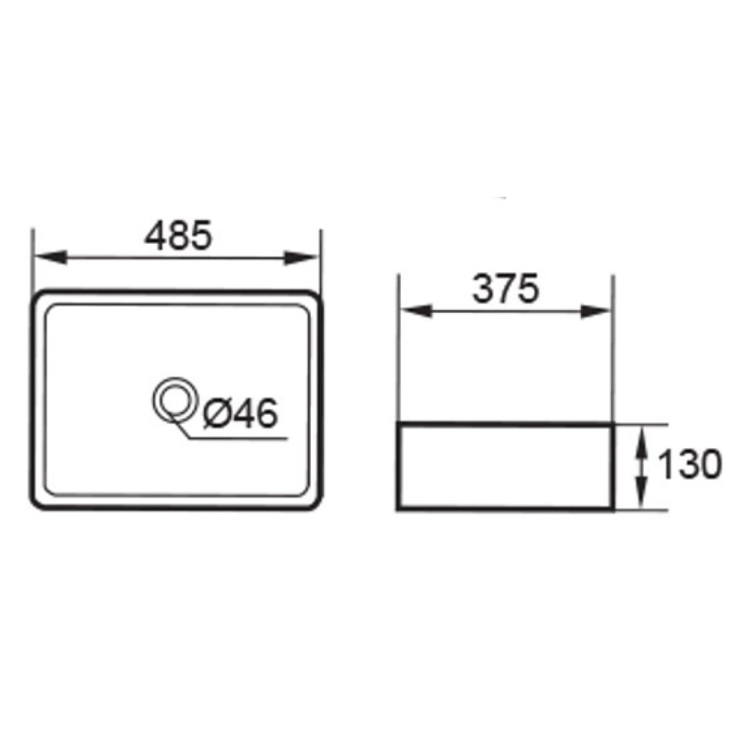 DOCASA 485mm Counter Top Wash Basin come with single pre-punched tap hole & cap