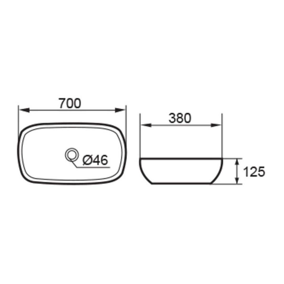 DOCASA 700mm Counter Top Wash Basin come with single pre-punched tap hole & cap