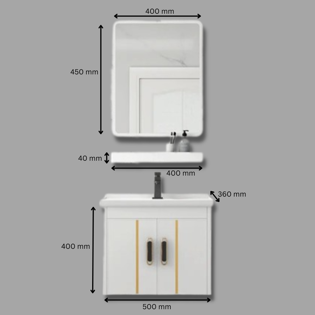 DOCASA 500mm White Wall Hung Aluminum Basin Cabinet Set