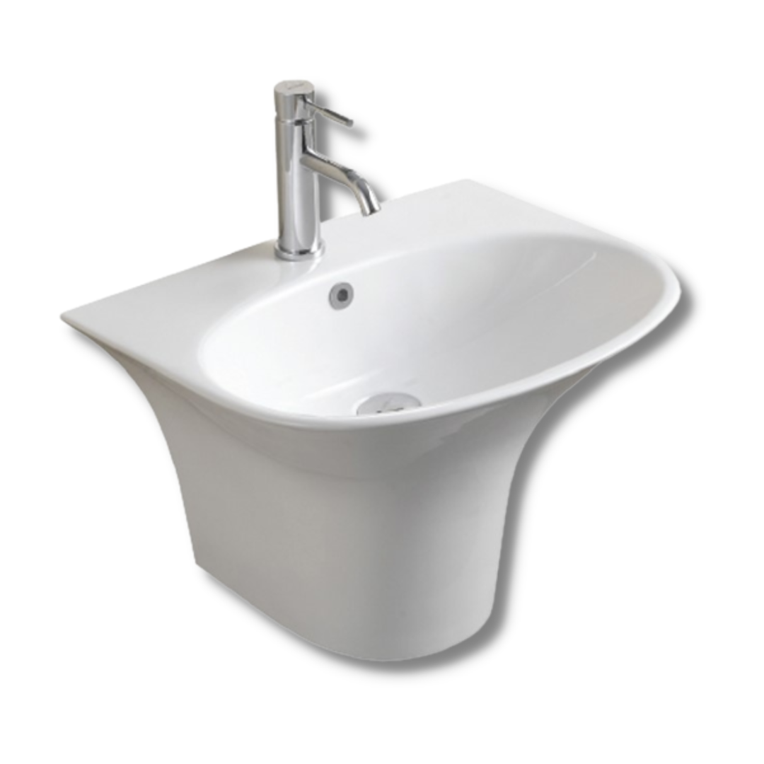 DOCASA 560mm Wall Hung Basin single Pre-punched Tap Hole c/w Overflow ...