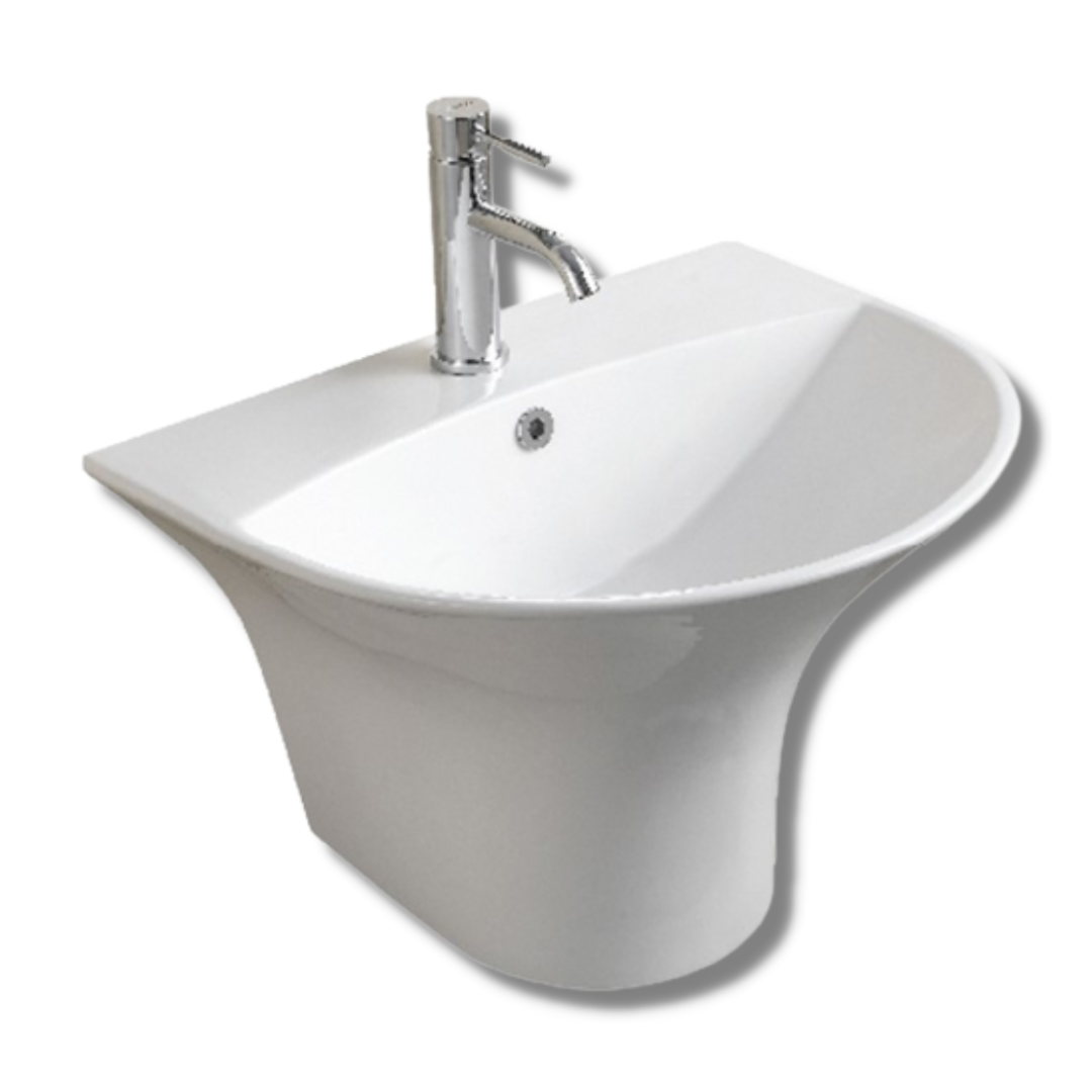 DOCASA 480mm Wall Hung Basin single Pre-punched Tap Hole c/w Overflow