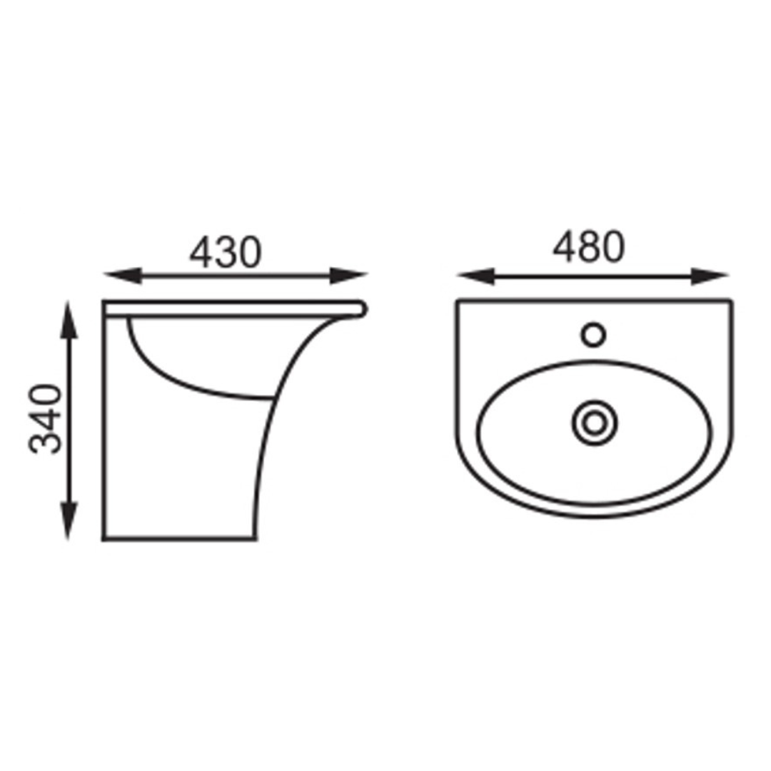 DOCASA 480mm Wall Hung Basin single Pre-punched Tap Hole c/w Overflow