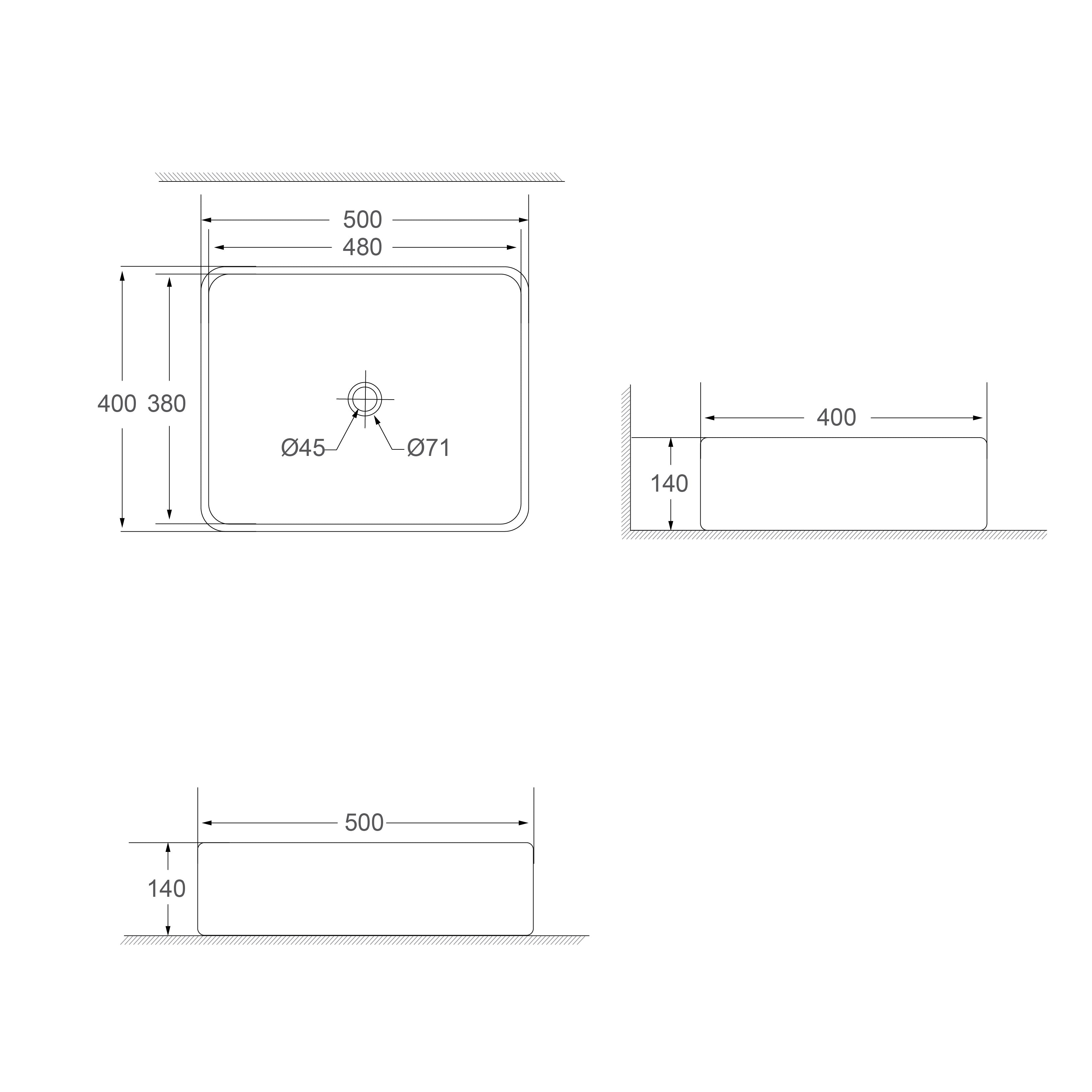 SORENTO 500mm Gold Square Counter Mounting Wash Basin come with single pre-punched tap hole