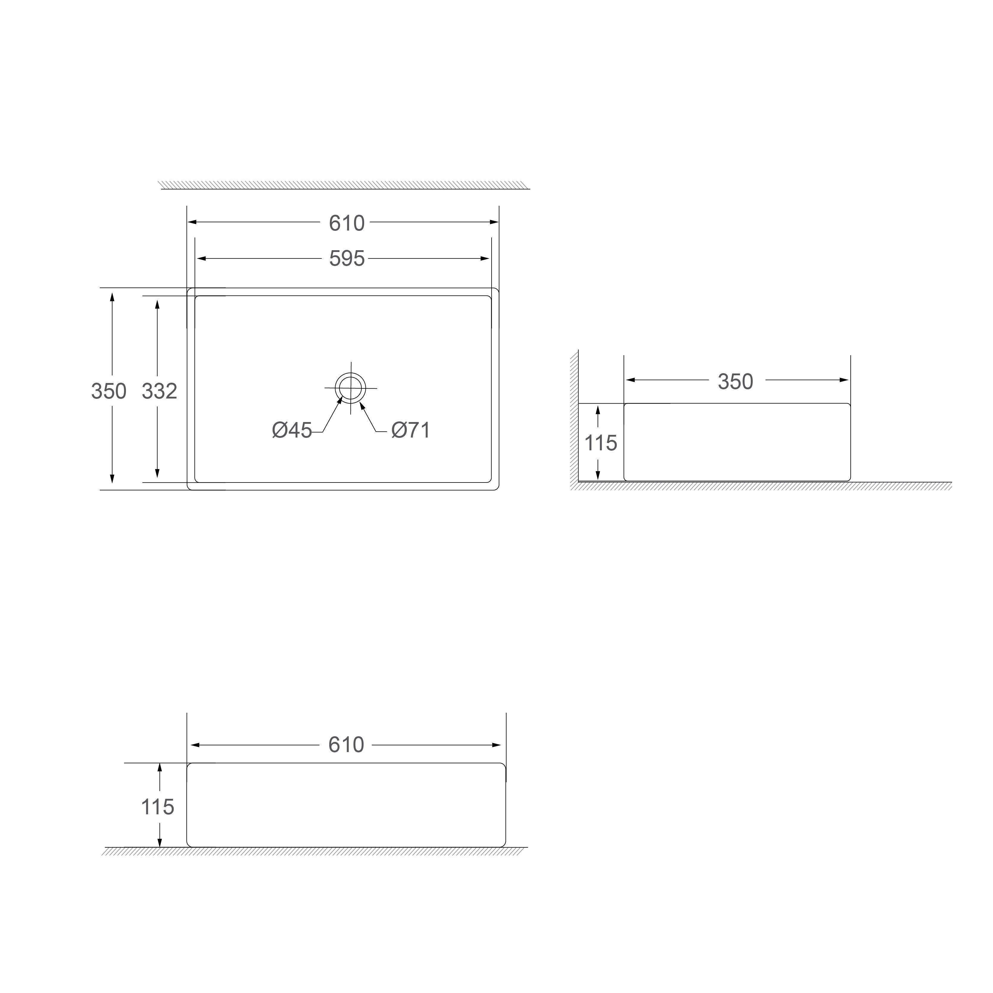 SORENTO 610mm Gold Rectangle Counter Mounting Wash Basin come with single pre-punched tap hole