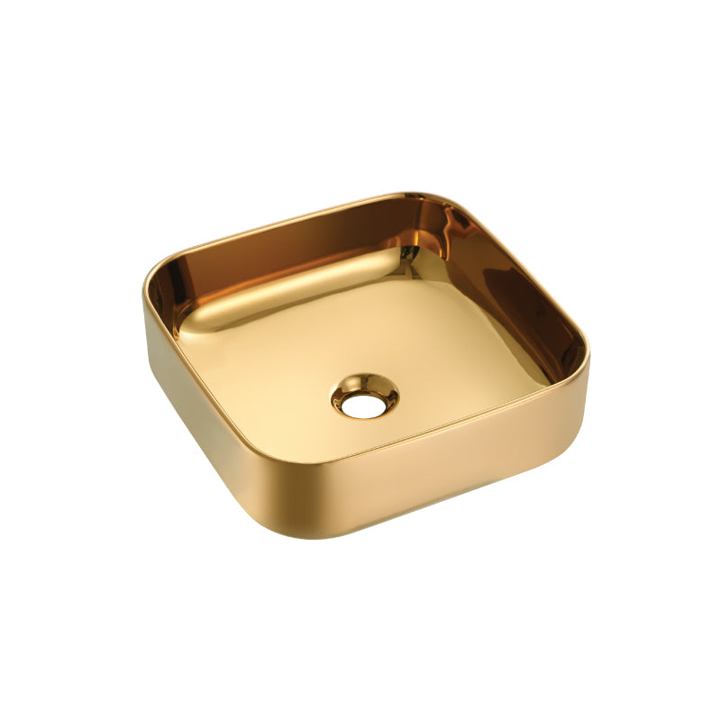 SORENTO 385mm Gold Square Counter Mounting Wash Basin come with single pre-punched tap hole