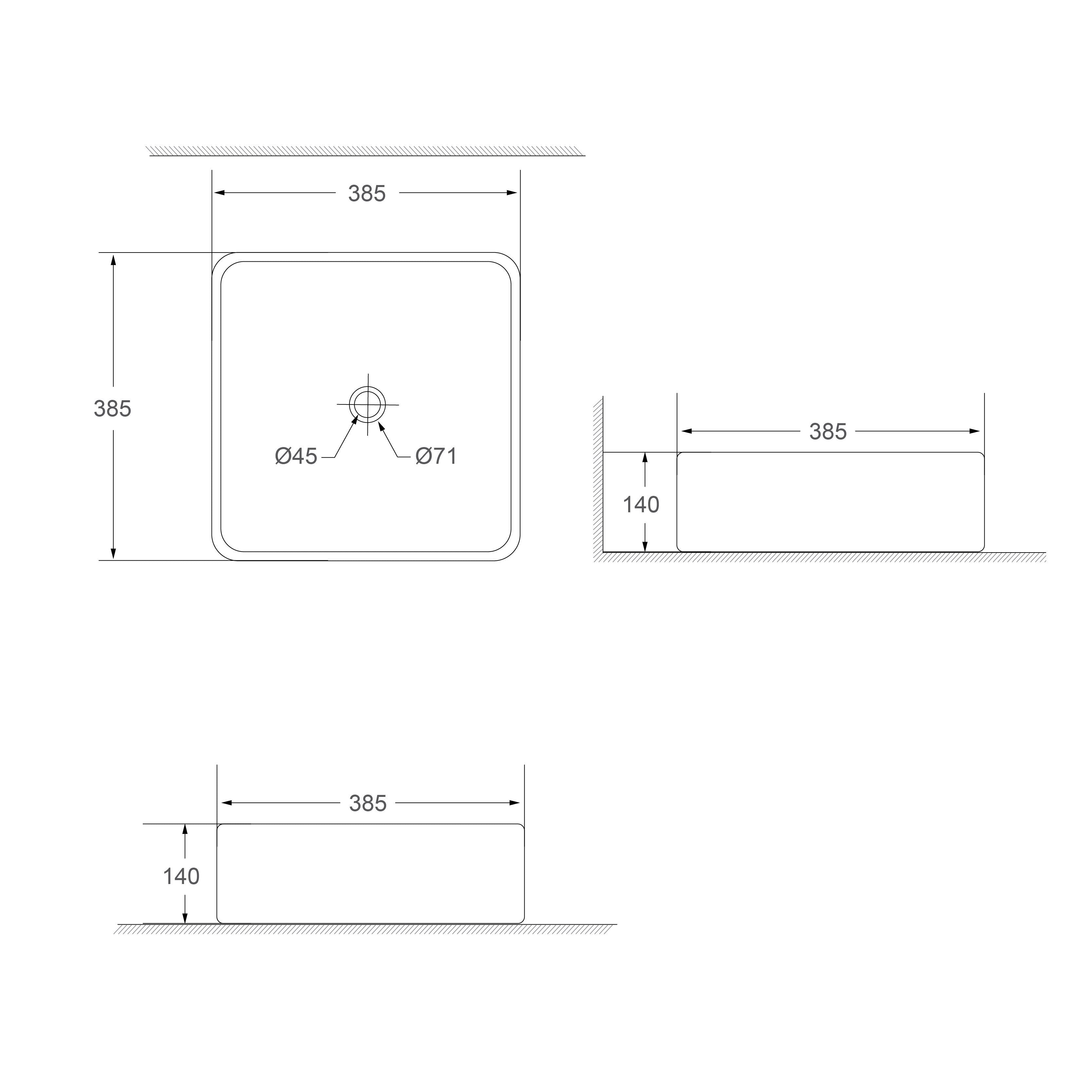 SORENTO 385mm Gold Square Counter Mounting Wash Basin come with single pre-punched tap hole